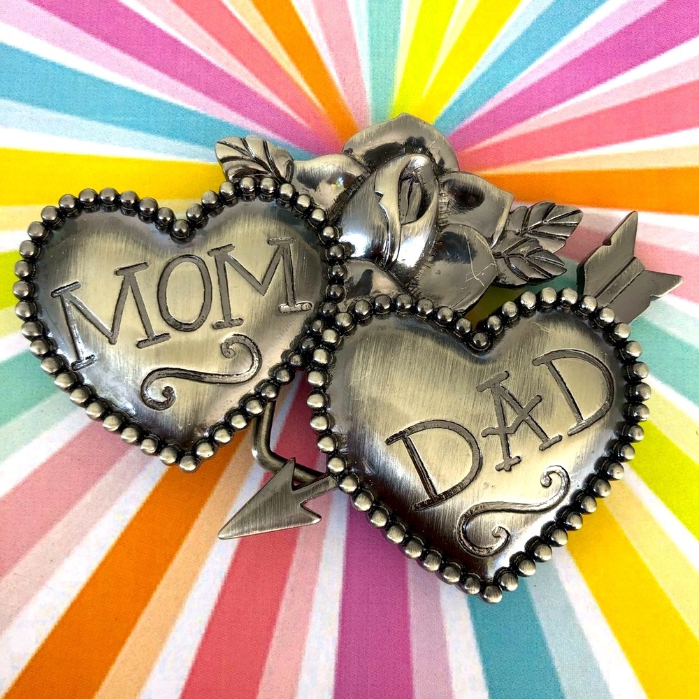 Mom & Dad Heart Tattoo Flash Belt Buckle Retro